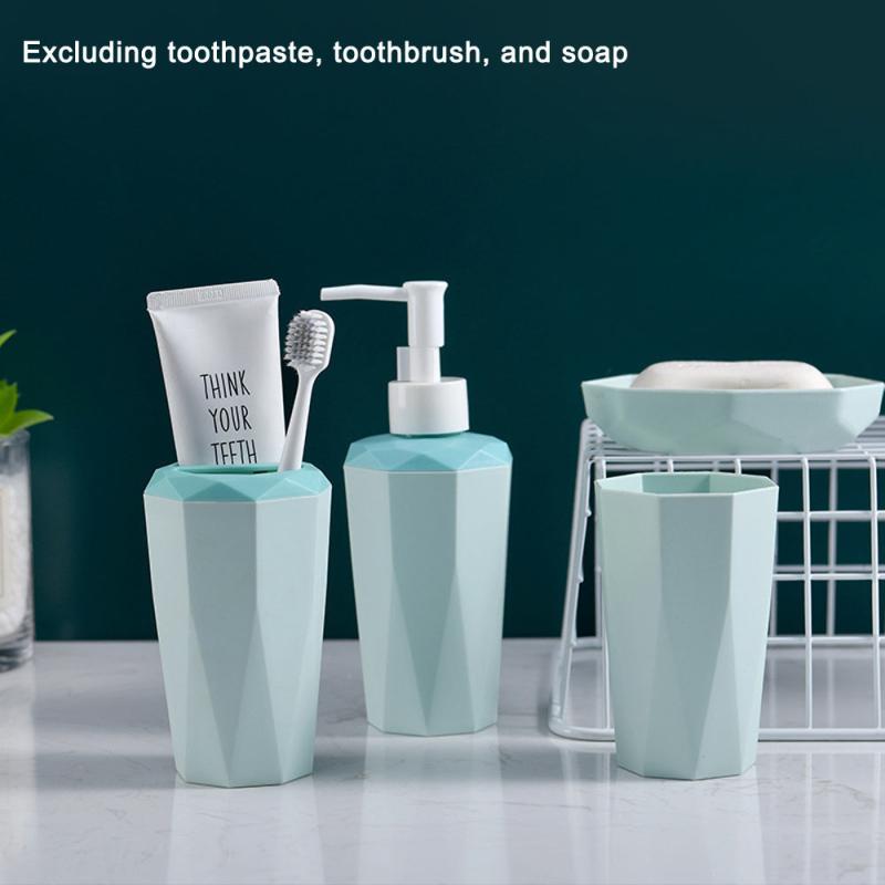 4-Piece Bathroom Accessory Set Soap Dish Lotion Dispenser Gargle Cup Toothbrush