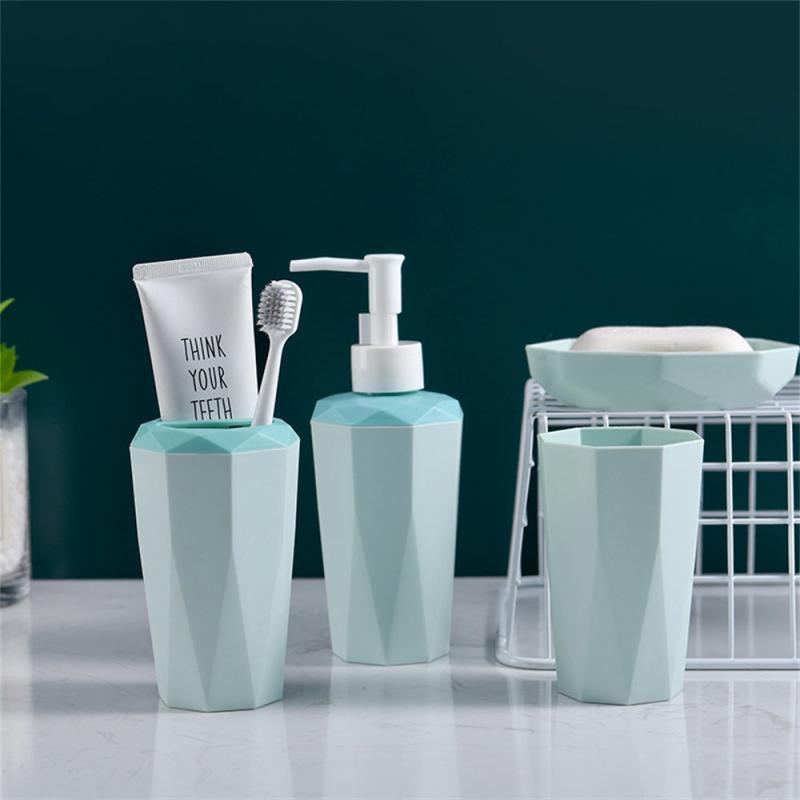 4-Piece Bathroom Accessory Set Soap Dish Lotion Dispenser Gargle Cup Toothbrush