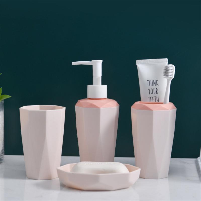 4-Piece Bathroom Accessory Set Soap Dish Lotion Dispenser Gargle Cup Toothbrush