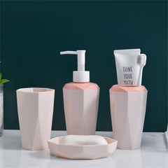 4-Piece Bathroom Accessory Set Soap Dish Lotion Dispenser Gargle Cup Toothbrush