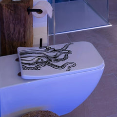 Cartoon Octopus Toilet Lid Decal Wall Sticker Bathroom Decor