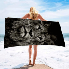 Large Microfiber Beach Towel Sandproof Absorbent Lightweight Lion Graphic