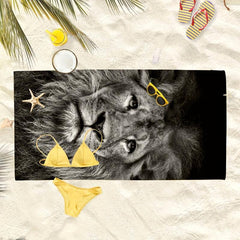 Large Microfiber Beach Towel Sandproof Absorbent Lightweight Lion Graphic