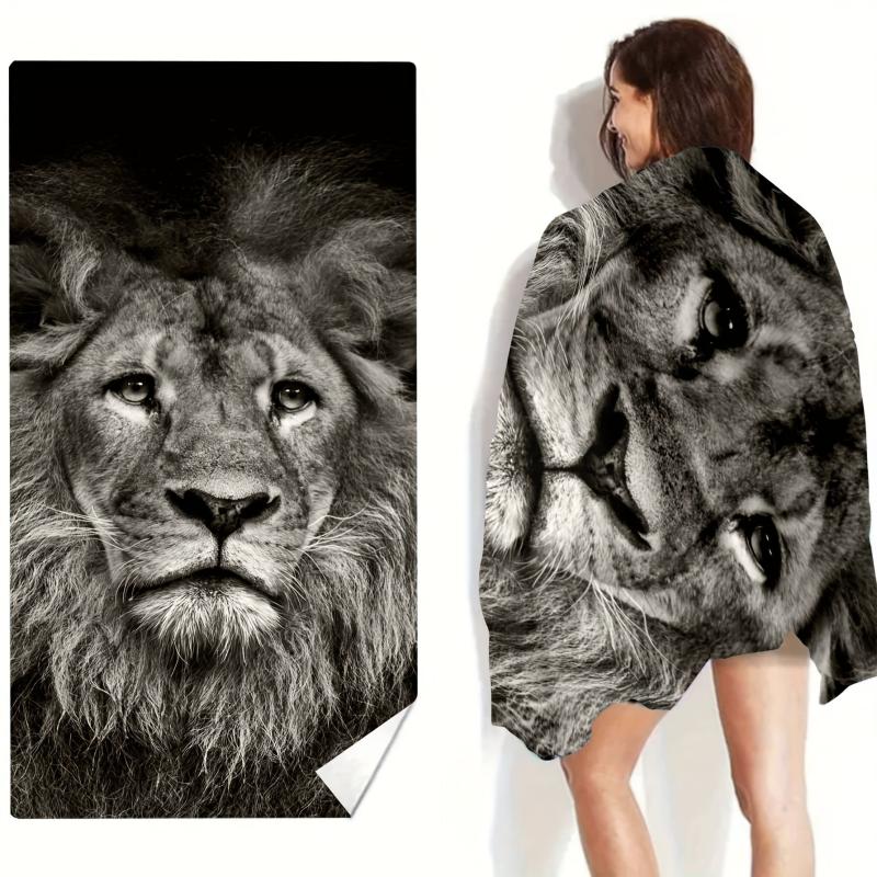 Large Microfiber Beach Towel Sandproof Absorbent Lightweight Lion Graphic