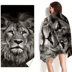 Large Microfiber Beach Towel Sandproof Absorbent Lightweight Lion Graphic