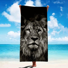 Large Microfiber Beach Towel Sandproof Absorbent Lightweight Lion Graphic