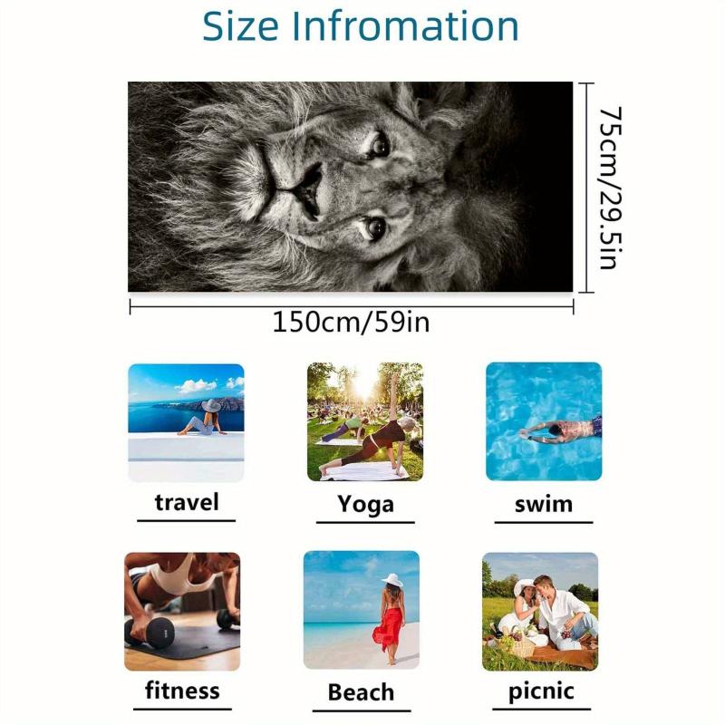 Large Microfiber Beach Towel Sandproof Absorbent Lightweight Lion Graphic