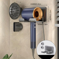Aluminum Alloy Hair Dryer Storage Rack Bathroom Suction Cup Wall Shelf