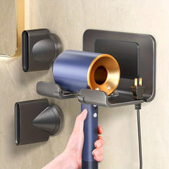 Aluminum Alloy Hair Dryer Storage Rack Bathroom Suction Cup Wall Shelf