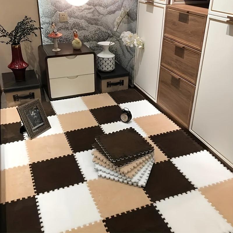 5pcs Soft Plush Bath Rug Solid Square Floor Mat Thickened Door Carpet