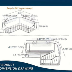 Corner Shower Caddy Wall Mounted Storage Rack Adhesive Hooks Rustproof