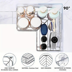 Corner Shower Caddy Wall Mounted Storage Rack Adhesive Hooks Rustproof