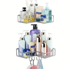 Corner Shower Caddy Wall Mounted Storage Rack Adhesive Hooks Rustproof