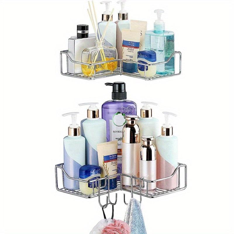Corner Shower Caddy Wall Mounted Storage Rack Adhesive Hooks Rustproof