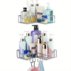 Corner Shower Caddy Wall Mounted Storage Rack Adhesive Hooks Rustproof