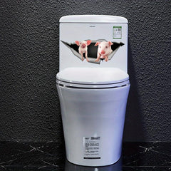 Dog & Pig Toilet Lid Decal Adhesive Sticker Waterproof Decorative Cover
