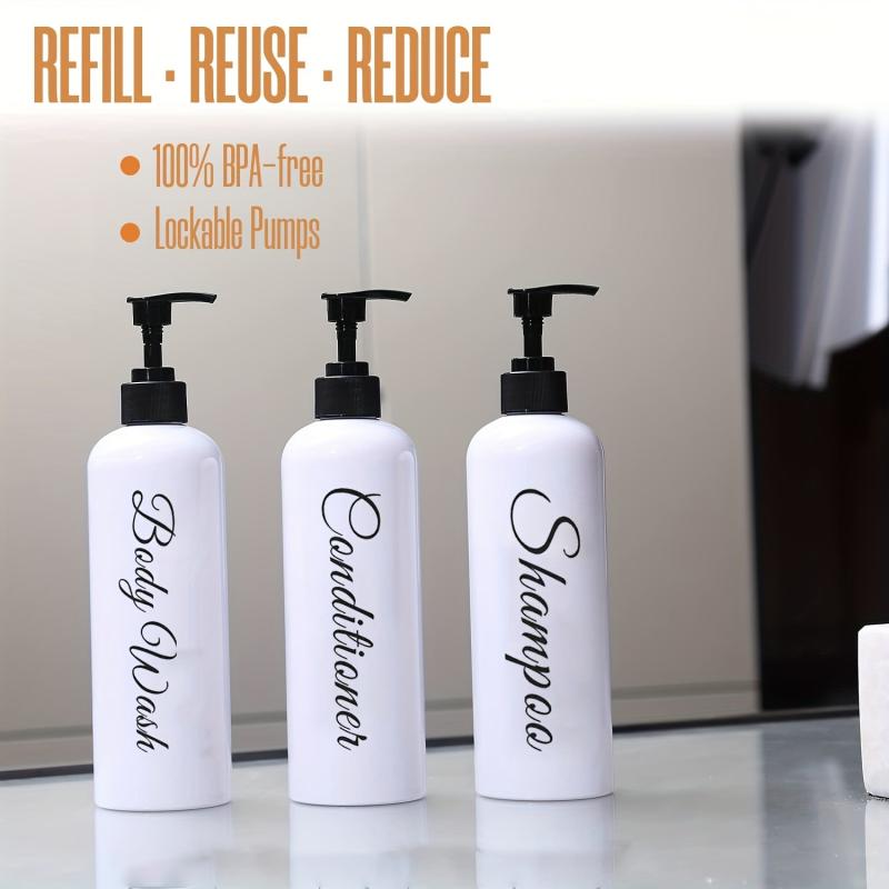 3pcs Refillable Shampoo Conditioner Bottles with Pumps for Bathroom Shower