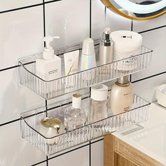 2pcs Wall Mounted Bathroom Storage Rack Plastic Tray Holder Organizer