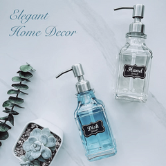2pcs Vintage Soap Dispenser Glass Rust Proof Stainless Steel Pump Refillable