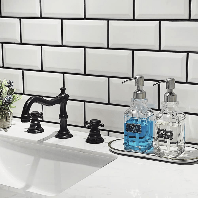 2pcs Vintage Soap Dispenser Glass Rust Proof Stainless Steel Pump Refillable