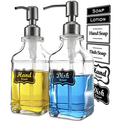 2pcs Vintage Soap Dispenser Glass Rust Proof Stainless Steel Pump Refillable