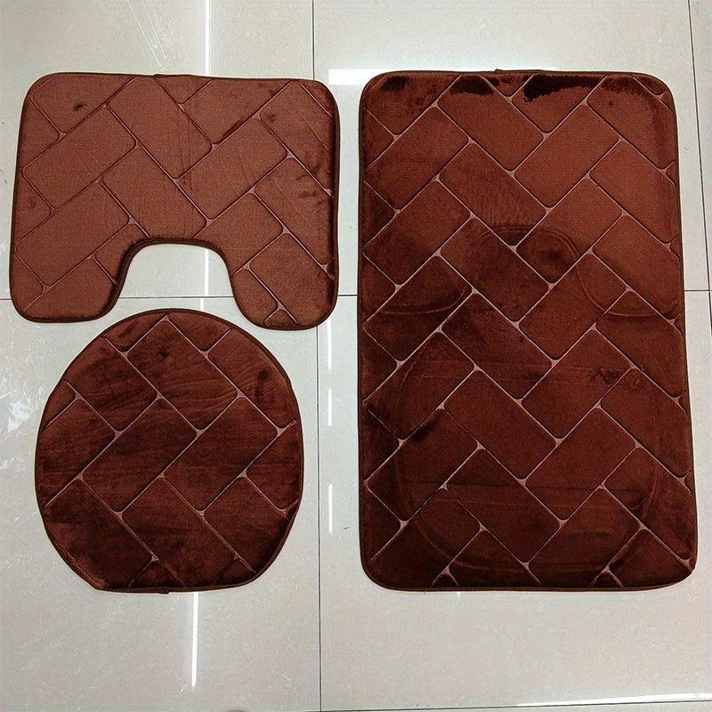 3pcs Absorbent Non Slip Flannel Toilet Mat Set for Bathroom and Bathtub
