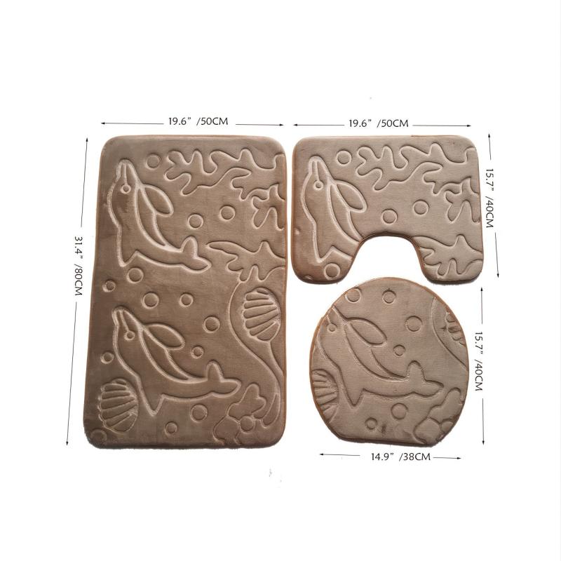 3pcs Absorbent Non Slip Flannel Toilet Mat Set for Bathroom and Bathtub
