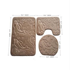 3pcs Absorbent Non Slip Flannel Toilet Mat Set for Bathroom and Bathtub