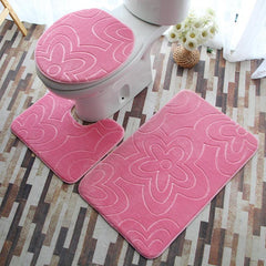 3pcs Absorbent Non Slip Flannel Toilet Mat Set for Bathroom and Bathtub