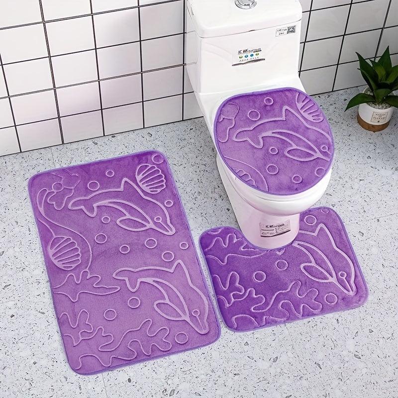 3pcs Absorbent Non Slip Flannel Toilet Mat Set for Bathroom and Bathtub