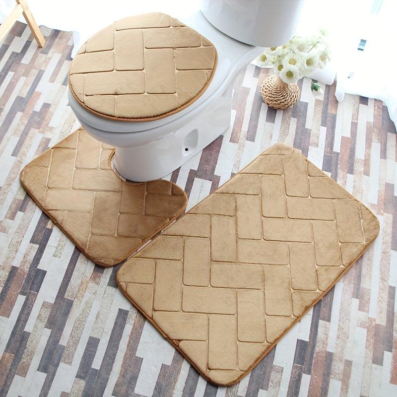 3pcs Absorbent Non Slip Flannel Toilet Mat Set for Bathroom and Bathtub