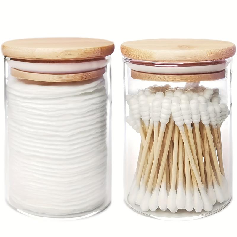 2pcs 10 oz Glass Apothecary Jar with Wood Lids Bathroom Organizer