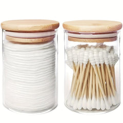 2pcs 10 oz Glass Apothecary Jar with Wood Lids Bathroom Organizer