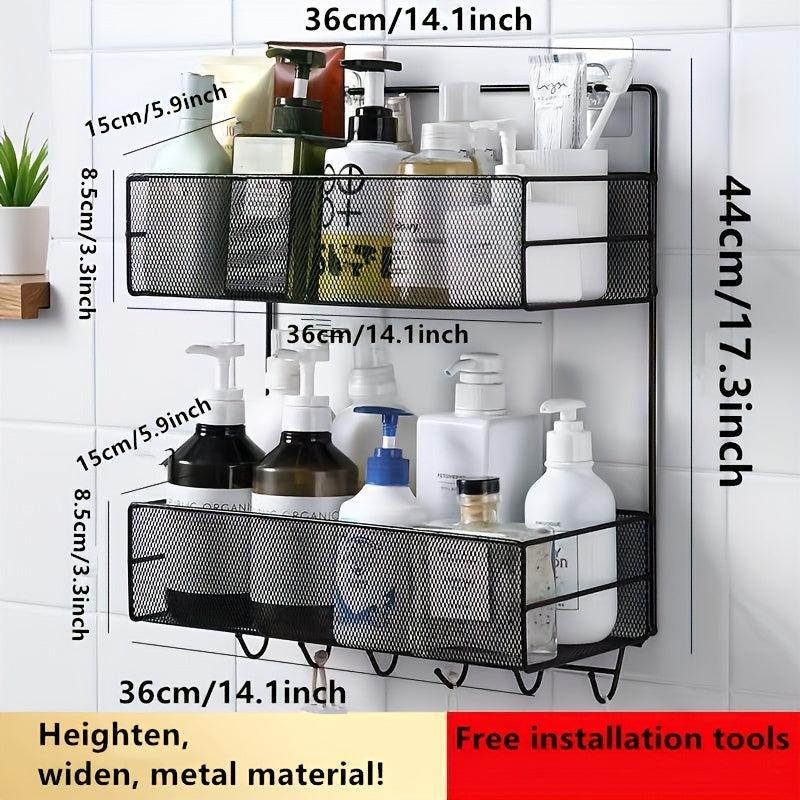 2 Layer Adhesive Bathroom Storage Rack Wall Mounted Hanging Shelf Shower Shelves