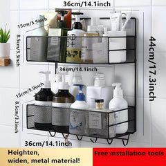 2 Layer Adhesive Bathroom Storage Rack Wall Mounted Hanging Shelf Shower Shelves