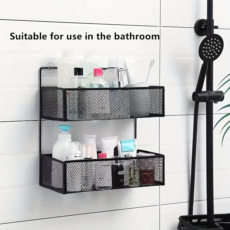 2 Layer Adhesive Bathroom Storage Rack Wall Mounted Hanging Shelf Shower Shelves