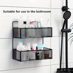 2 Layer Adhesive Bathroom Storage Rack Wall Mounted Hanging Shelf Shower Shelves