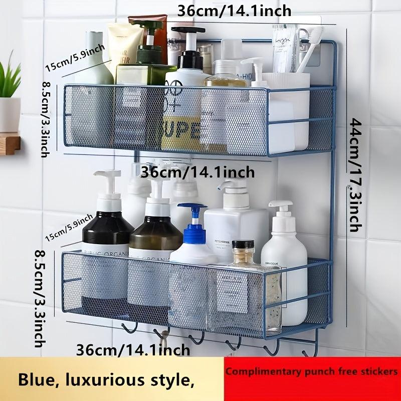 2 Layer Adhesive Bathroom Storage Rack Wall Mounted Hanging Shelf Shower Shelves