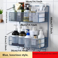 2 Layer Adhesive Bathroom Storage Rack Wall Mounted Hanging Shelf Shower Shelves
