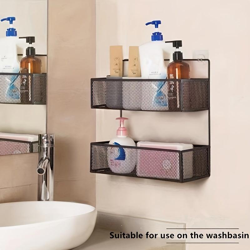 2 Layer Adhesive Bathroom Storage Rack Wall Mounted Hanging Shelf Shower Shelves