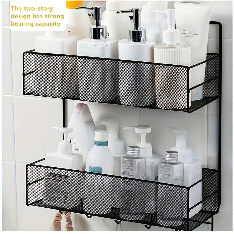 2 Layer Adhesive Bathroom Storage Rack Wall Mounted Hanging Shelf Shower Shelves