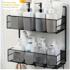 2 Layer Adhesive Bathroom Storage Rack Wall Mounted Hanging Shelf Shower Shelves