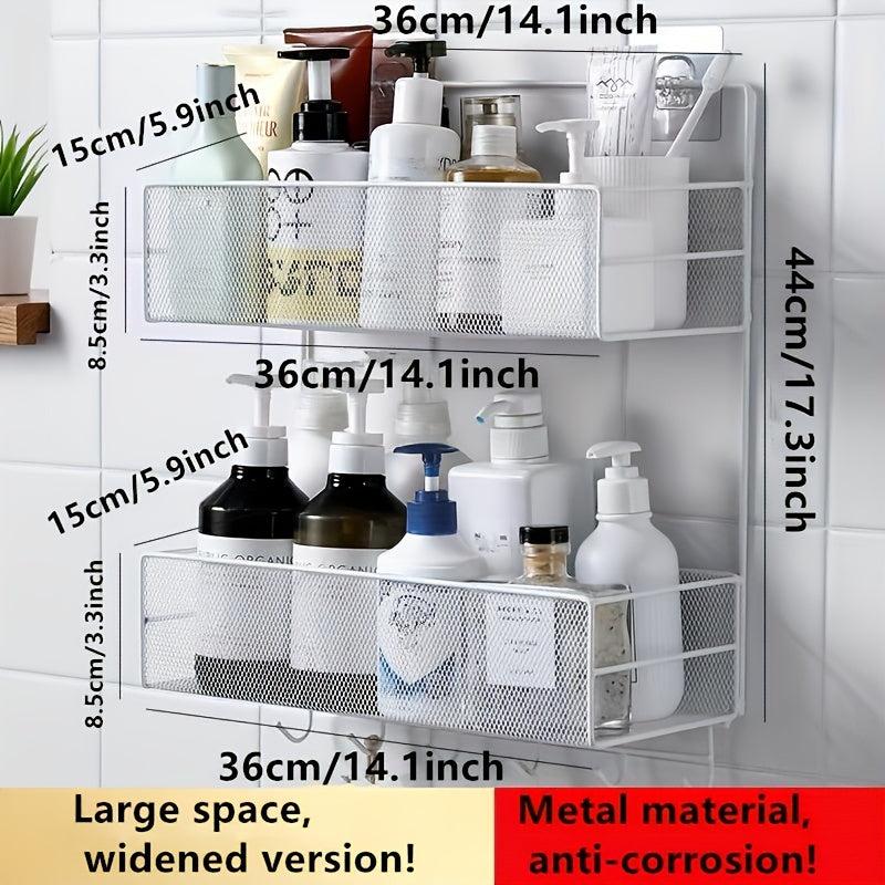 2 Layer Adhesive Bathroom Storage Rack Wall Mounted Hanging Shelf Shower Shelves