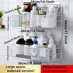 2 Layer Adhesive Bathroom Storage Rack Wall Mounted Hanging Shelf Shower Shelves