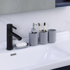 6pcs Bathroom Accessories Set Grey Toothbrush Holder Soap Dispenser Trash Can