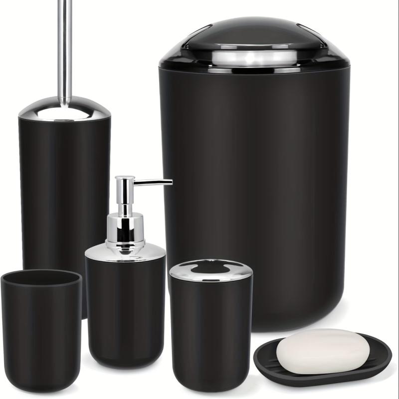 6pcs Bathroom Accessories Set Grey Toothbrush Holder Soap Dispenser Trash Can