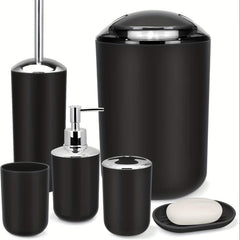 6pcs Bathroom Accessories Set Grey Toothbrush Holder Soap Dispenser Trash Can
