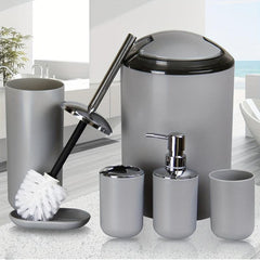6pcs Bathroom Accessories Set Grey Toothbrush Holder Soap Dispenser Trash Can