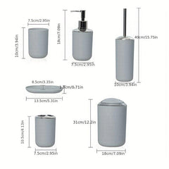 6pcs Bathroom Accessories Set Grey Toothbrush Holder Soap Dispenser Trash Can
