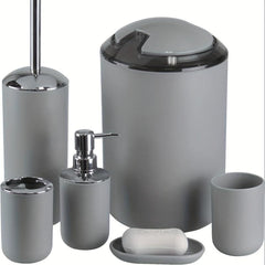 6pcs Bathroom Accessories Set Grey Toothbrush Holder Soap Dispenser Trash Can